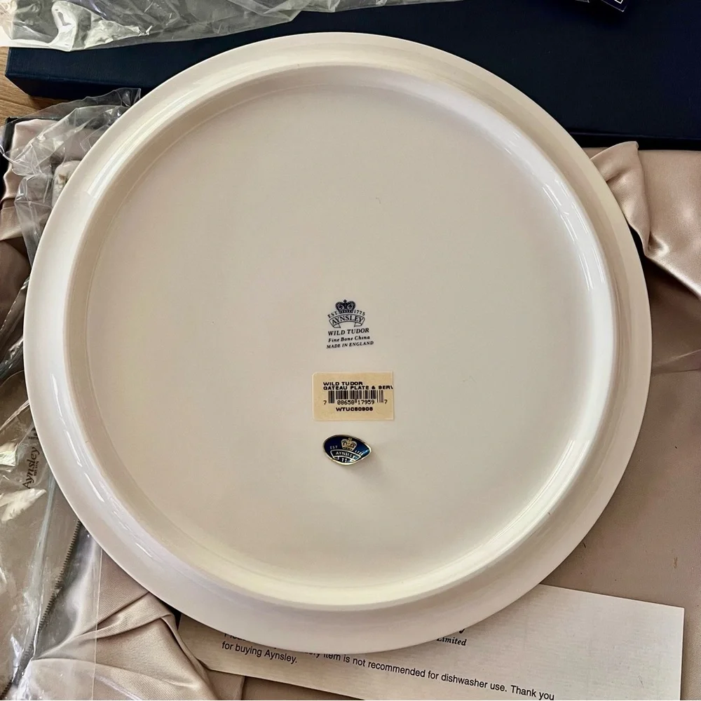 NIB Aynsley WILD TUDOR Fine Bone China Gateau Cake‎ Plate & Server Knife 10.5”